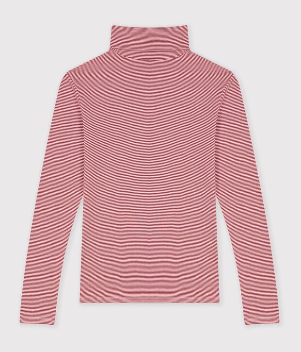 Dolcevita in cotone a righe donna rosso/bianco