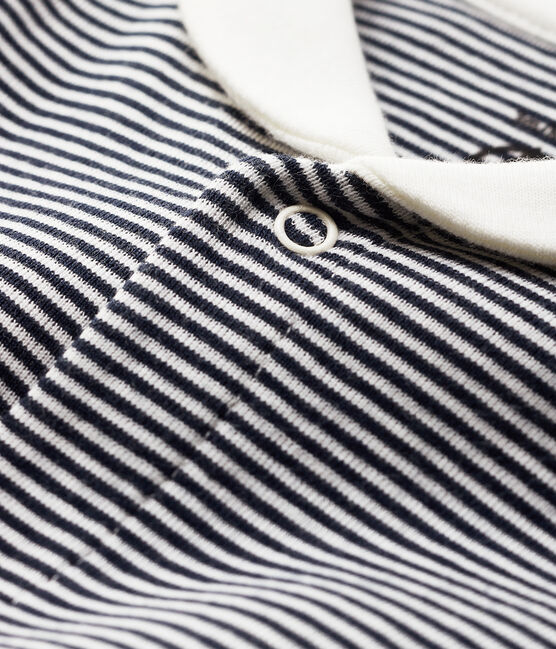 Tutina pigiama a righe con collo stile "vareuse" bebè in cotone biologico blu SMOKING/bianco MARSHMALLOW
