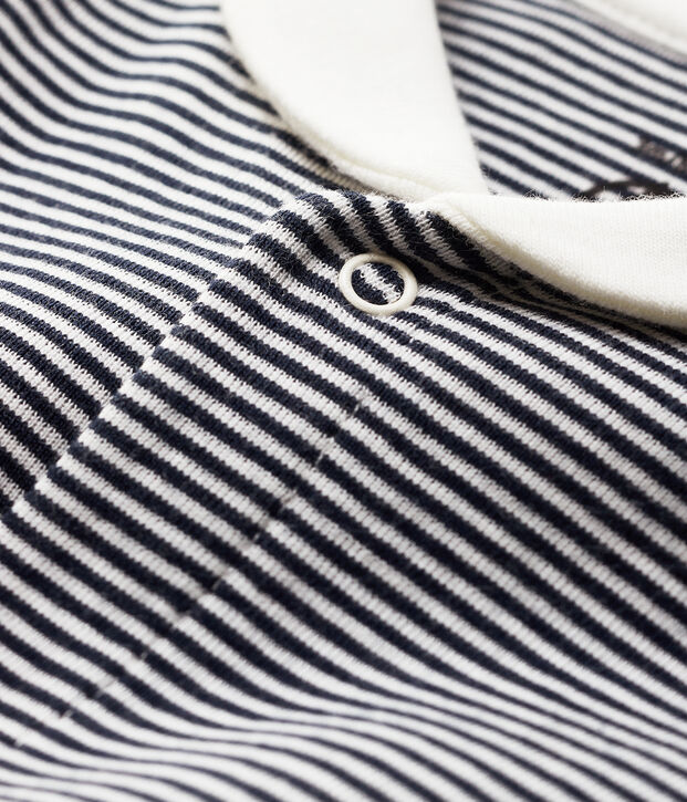 Tutina pigiama a righe con collo stile vareuse beb&egrave; in cotone biologico blu/bianco