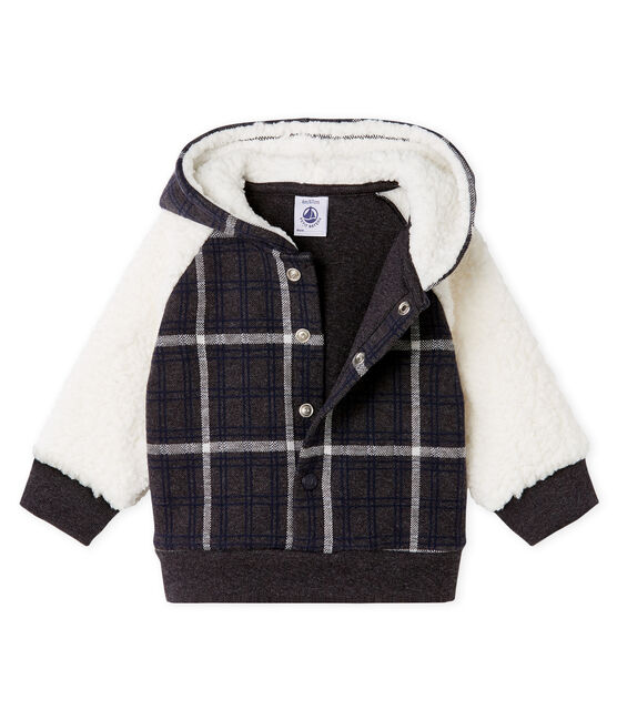 Felpa con cappuccio bebè maschio in maglia a scacchi e sherpa arricciato nero CITY/bianco MULTICO CN