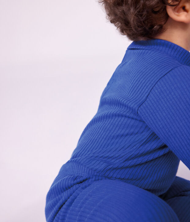 Body a dolcevita in cotone tinta unita neonato blu