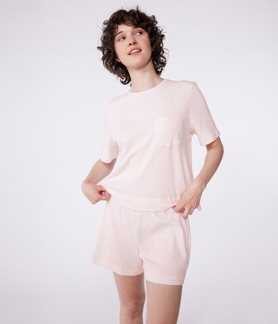 Pigiama corto a maniche corte in cotone donna rosa FLEUR