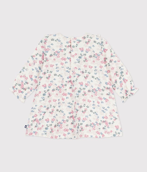 Abito a maniche lunghe in cotone con stampa a fiori neonata ecru/multicolore
