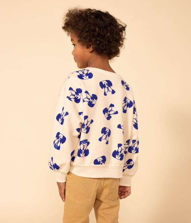 Felpa in molleton stampato bambino unisex ecru/blu