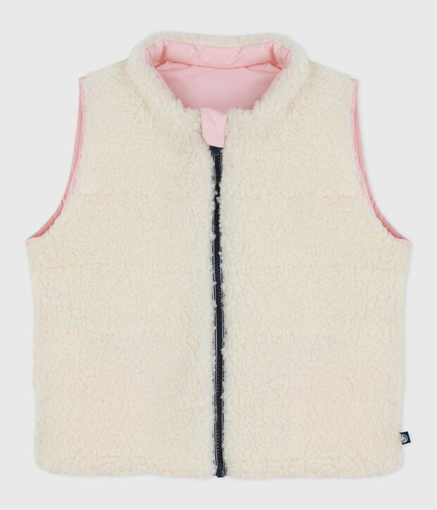 Piumino senza maniche double face neonato rosa/ecru