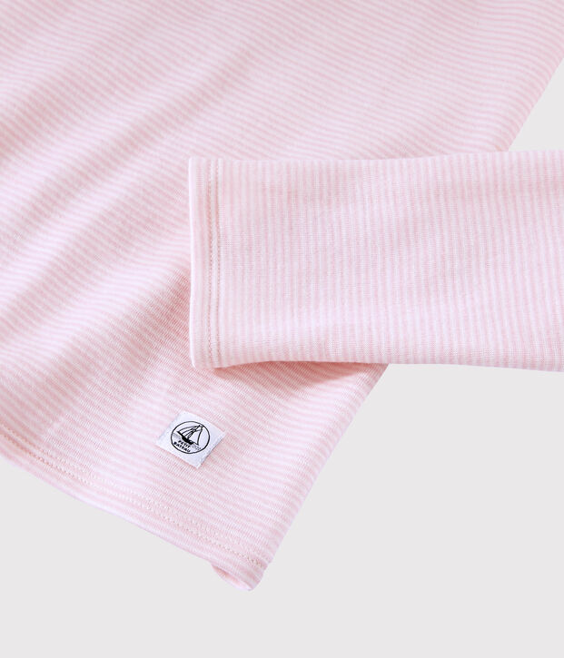 T-shirt in lana e cotone Donna rosa/bianco