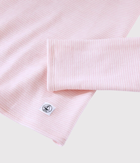 T-shirt in lana e cotone Donna rosa CHARME/bianco MARSHMALLOW