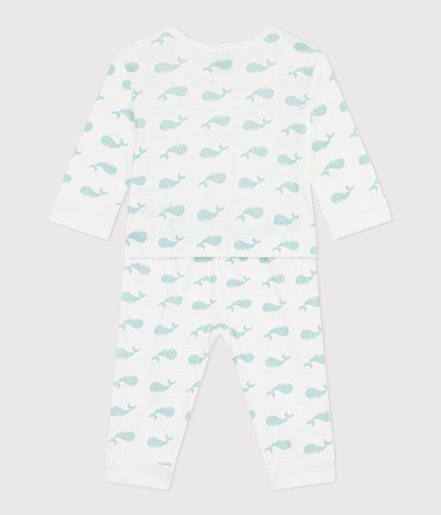 Pigiama senza piedi in cotone con balene stampate neonato bianco/blu