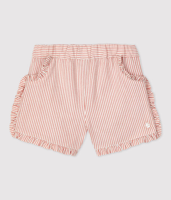 Shorts bebè in seersucker biologico a righe  rosa PAPAYE/ MARSHMALLOW
