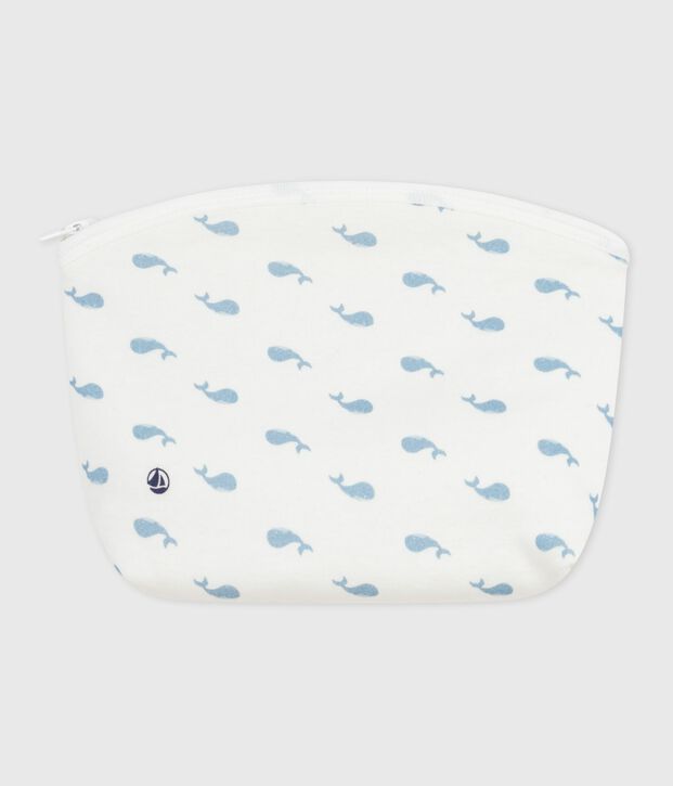 Pochette in cotone con balene stampate neonato bianco/blu