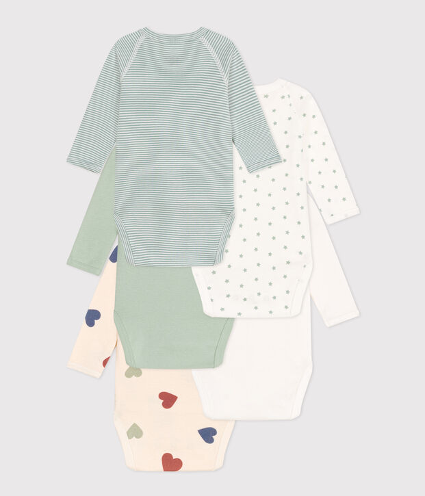 Confezione da 5 body incrociati beb&egrave; a maniche lunghe in cotone multicolore