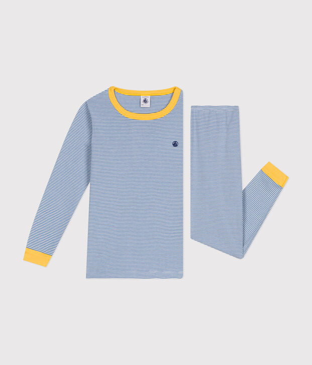 Pigiama in cotone a righe bambino blu/bianco
