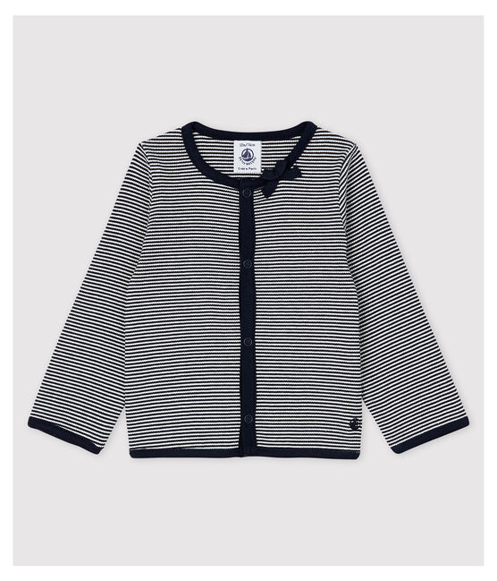 Cardigan millerighe a costina 2x2 bebè femmina blu SMOKING/bianco MARSHMALLOW