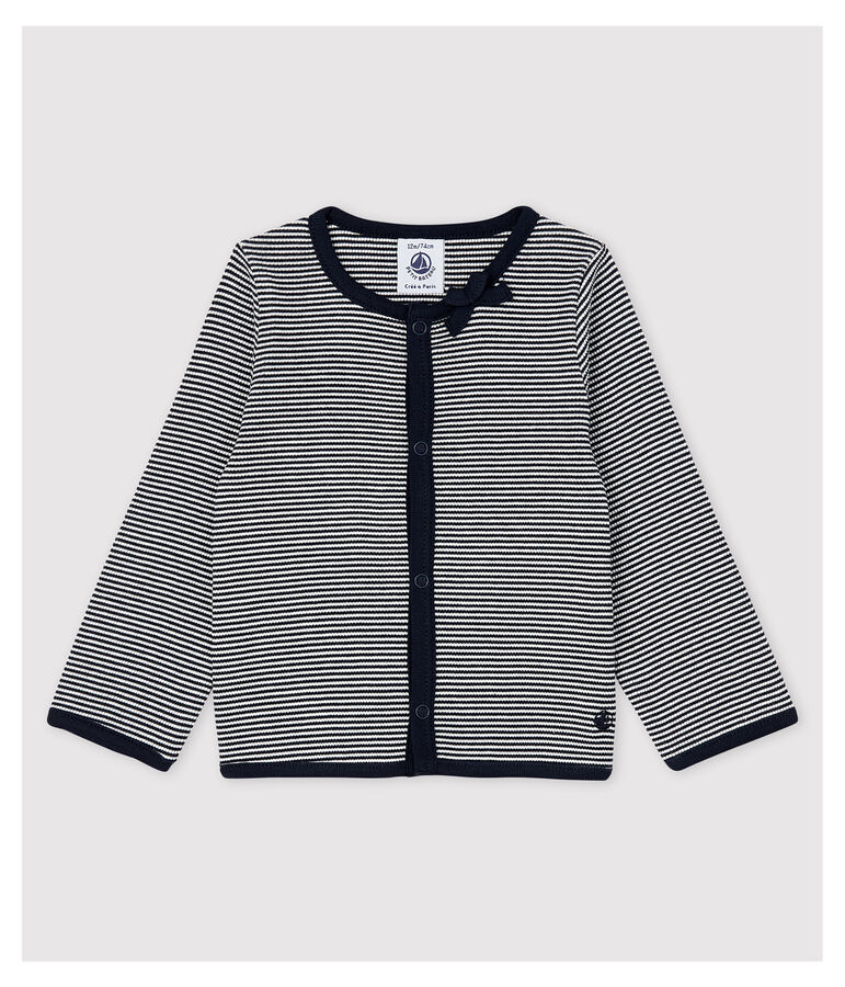 Cardigan millerighe a costina 2x2 beb&egrave; femmina blu/bianco