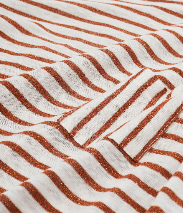 T-shirt maniche lunghe donna in lino bianco/rosa