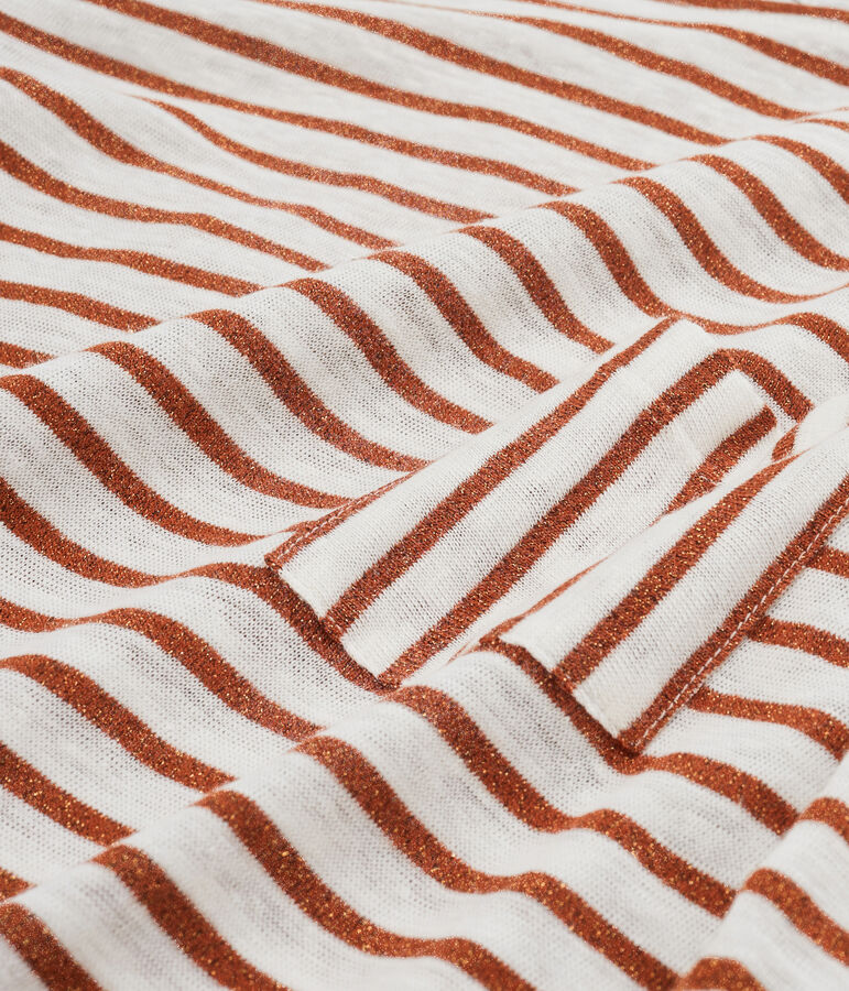 T-shirt maniche lunghe donna in lino bianco/rosa