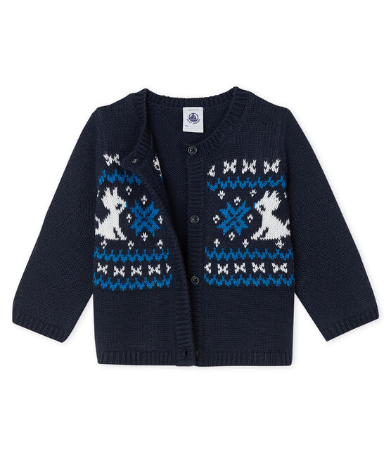 Cardigan bebè maschietto in lana e cotone blu SMOKING/bianco MULTICO