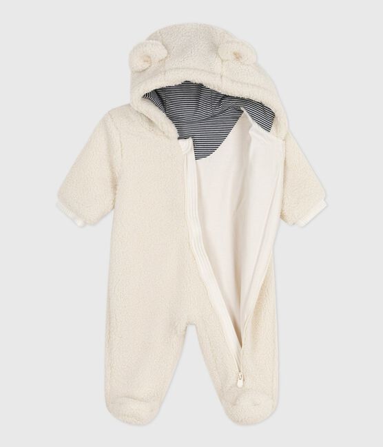 Tutina imbottita in sherpa con orecchie e fodera millerighe neonato ecru MILK