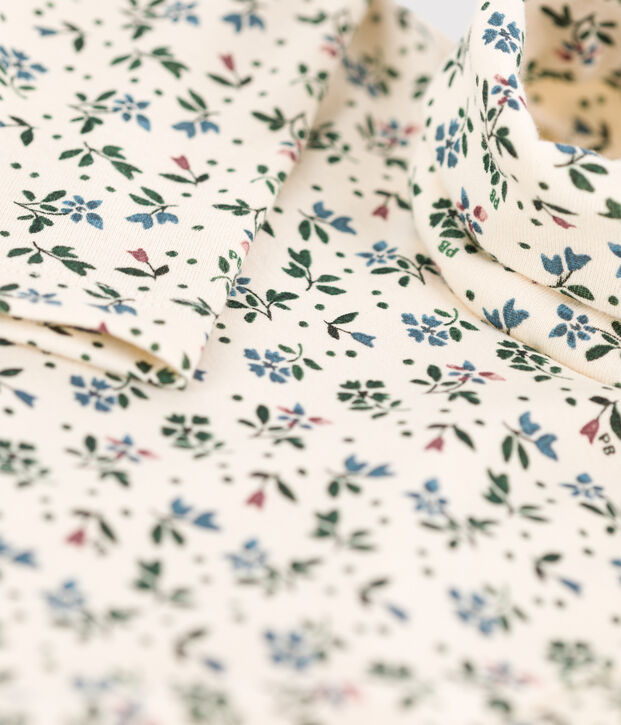 Dolcevita in cotone a fiori bambina ecru/verde/multicolore