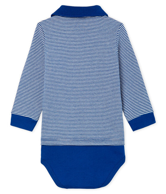 Body a polo fantasia millerighe bebè maschio blu LIMOGES/bianco MARSHMALLOW