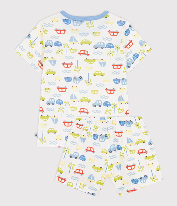 Pigiama corto in cotone con automobili stampate bambino bianco/multicolore