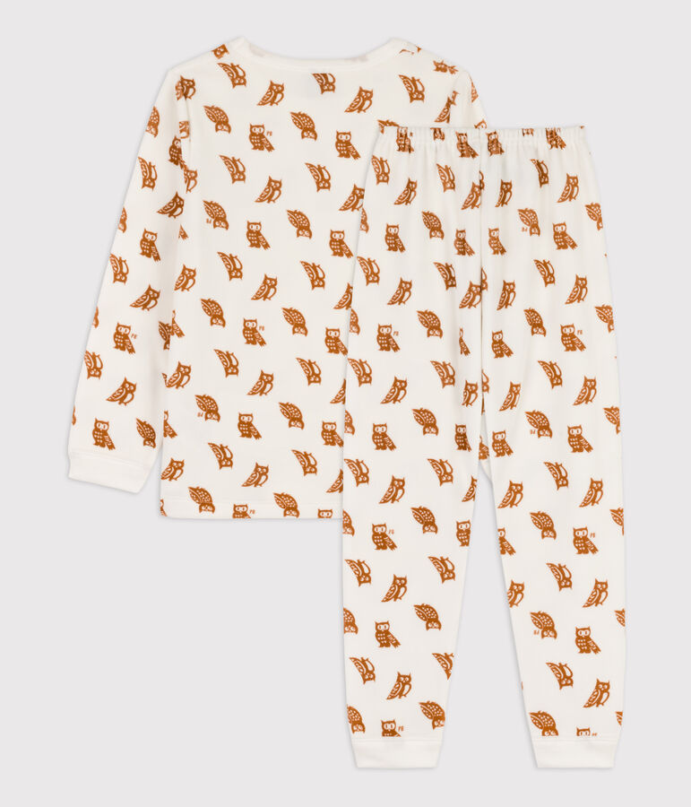 Pigiama in ciniglia per bimbo/bimba bianco/marrone