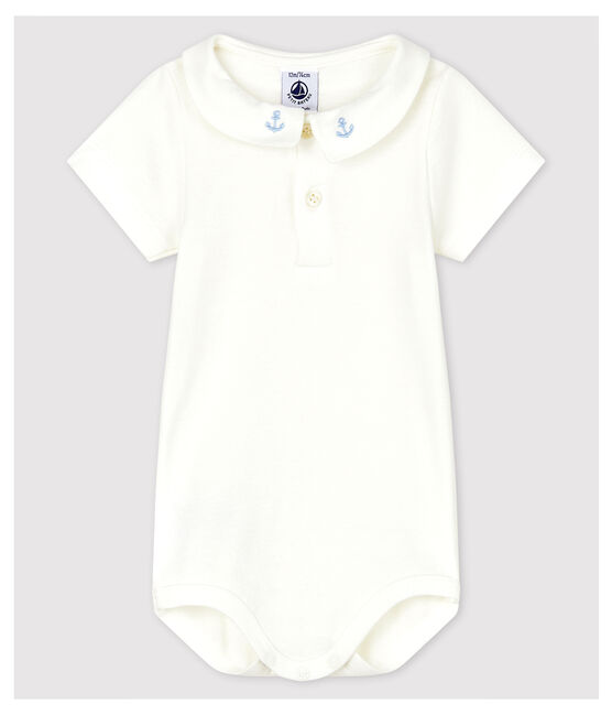 Body con colletto ricamato in cotone bebè maschio bianco MARSHMALLOW