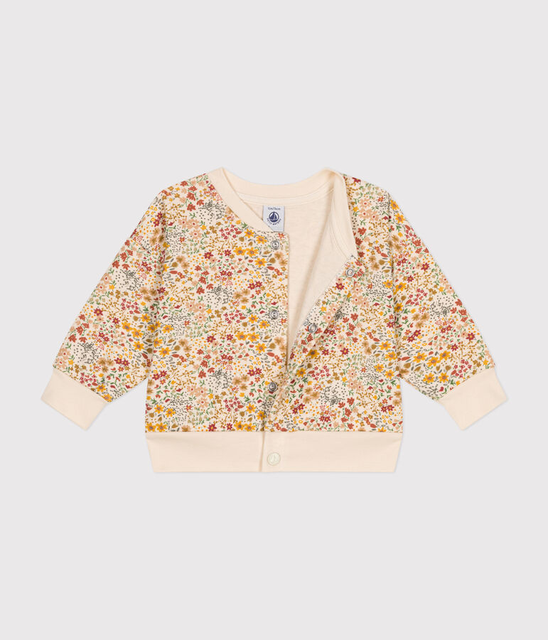Cardigan in tubique trapuntato neonato ecru/multicolore
