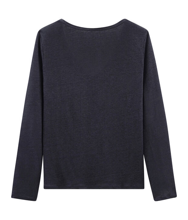 T-shirt maniche lunghe donna in lino cangiante blu/rosa