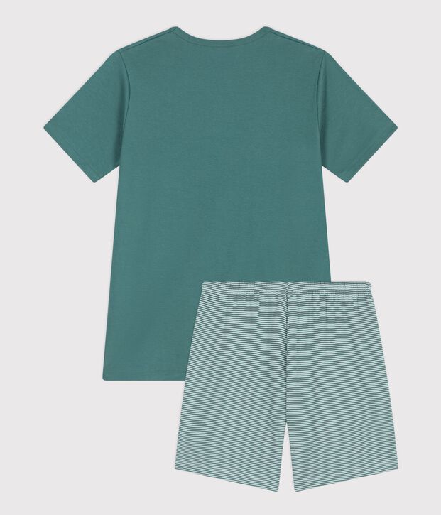 Pigiama corto in cotone a righe bambino verde/bianco