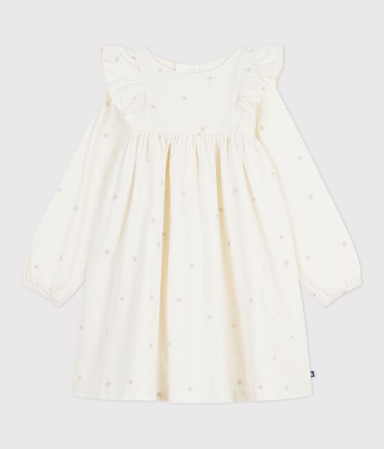 Abito a maniche lunghe in velluto tinta unita bambina ecru MILK/ ARGENT