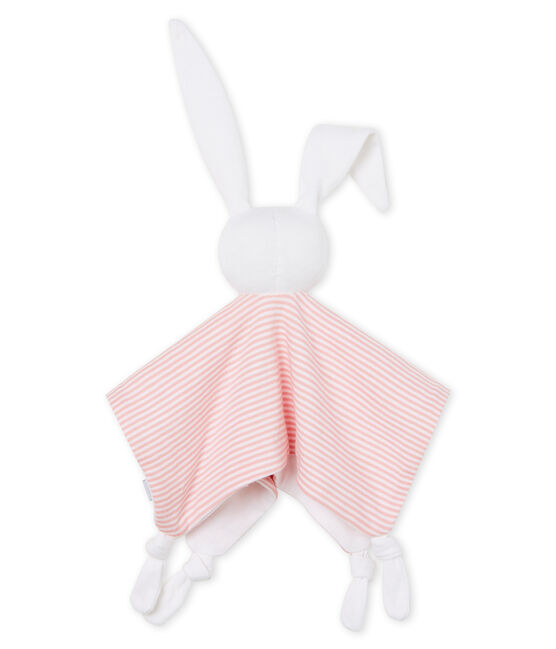 Doudou coniglietto bebè a costine rosa CHARME/bianco MARSHMALLOW