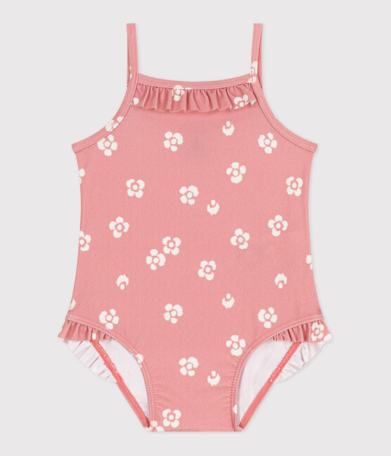 Costume da bagno intero con stampa floreale e volant neonato rosa CHARME/bianco MARSHMALLOW