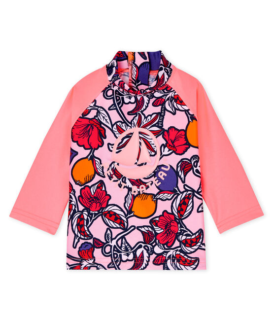 T-shirt anti-UV UPF 50+ ecoresponsabile bimba rosa MERVEILLE/bianco MULTICO