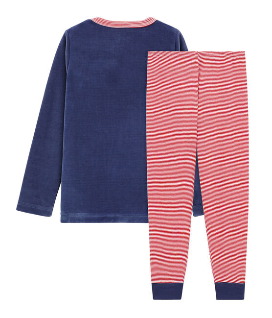Pigiama bambino in velluto blu CHALOUPE/bianco MULTICO