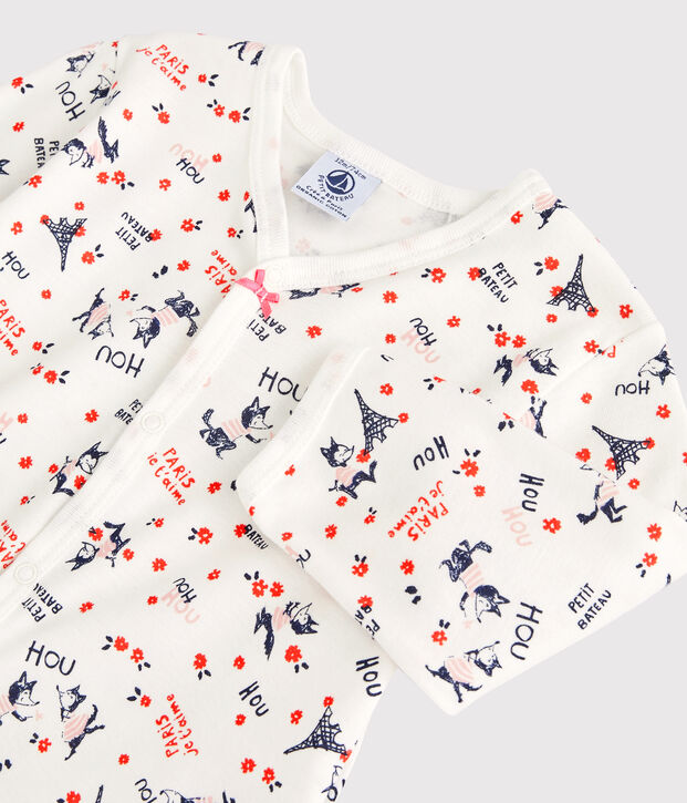 Tutina pigiama beb&egrave; Parigi in cotone biologico bianco/multicolore