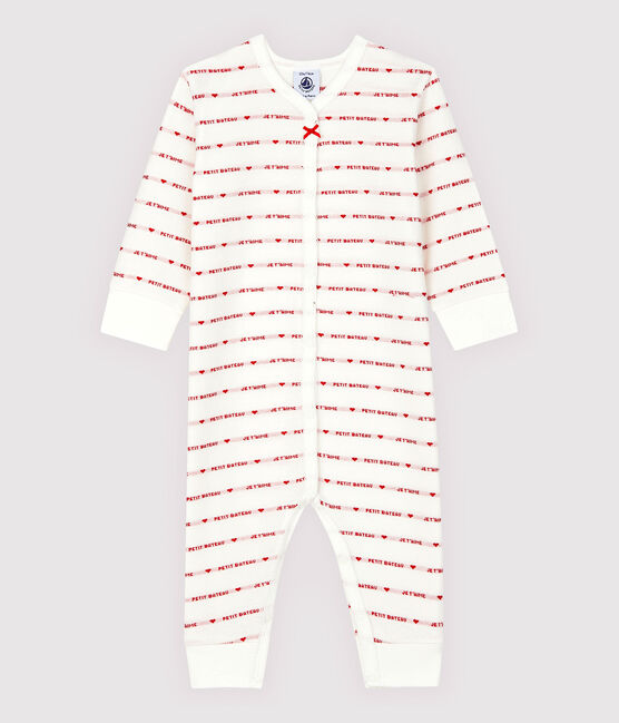 Tutina pigiama senza piedi Petit Bateau "Je T'aime" bebè in jacquard bianco MARSHMALLOW/rosso TERKUIT