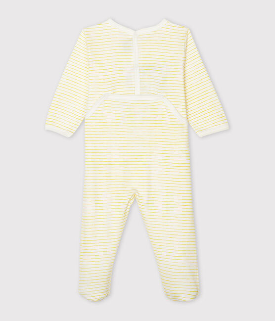 Tutina pigiama bebè a costine bianco MARSHMALLOW/giallo SHINE