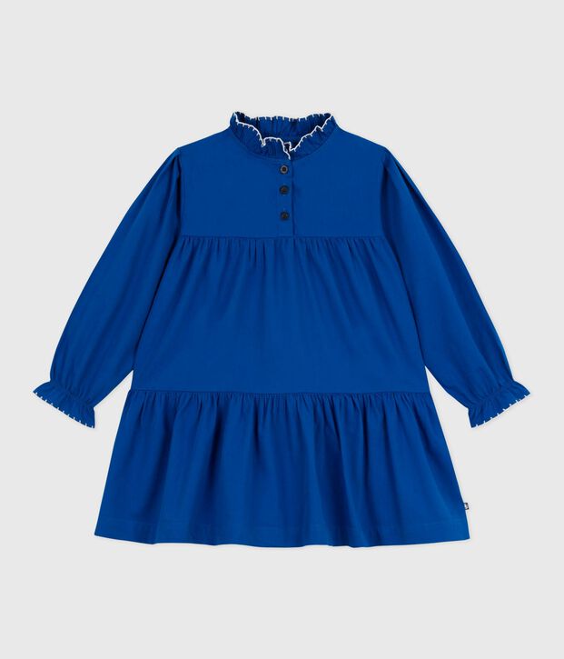Abito a maniche lunghe in cotone tinta unita bambina blu