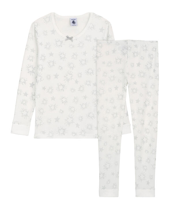 Pigiama snugfit bambina a stelle con paillette in cotone bianco/multicolore