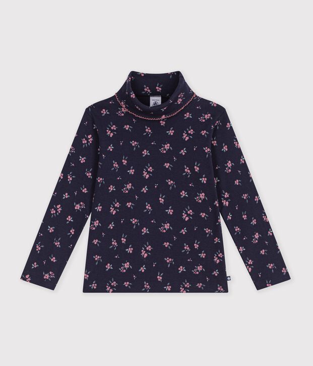 Dolcevita in cotone a fiori bambina blu/multicolore