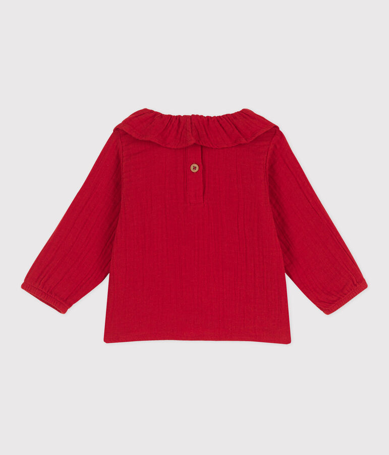 Blusa a maniche lunghe in garza di cotone per neonati rosso