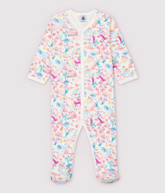 Tutina pigiama giungla bebè femmina in cotone bianco MARSHMALLOW/bianco MULTICO