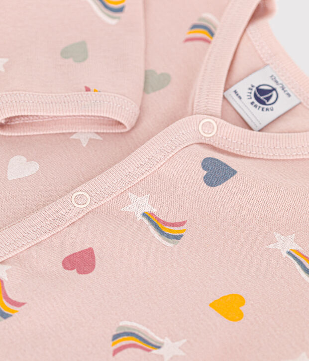 Pigiama senza piedini in cotone con stampa neonato rosa/multicolore
