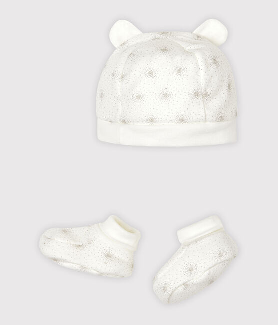 Confezione cuffietta e babbucce bebè in tubique variante 1