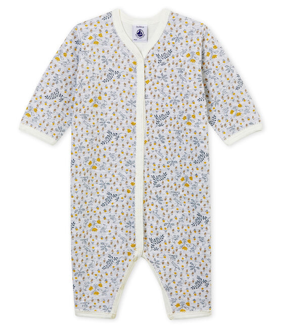 Tutina pigiama senza piedi in costina da neonata grigio POUSSIERE/bianco MULTICO