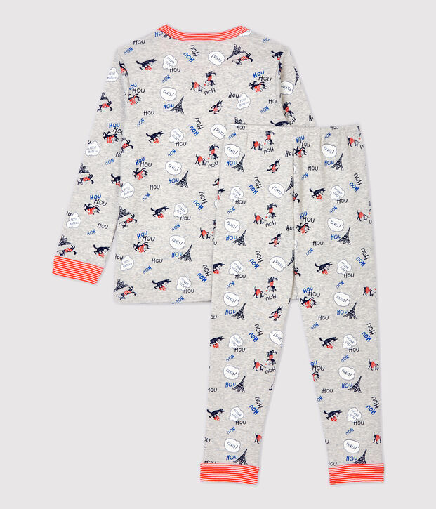 Pigiama bambino fantasia Parigi in cotone biologico grigio/multicolore