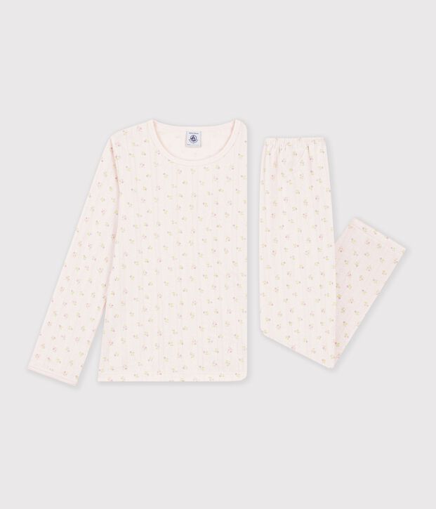 Pyjama femme en coton ajour&eacute; beige/rosa/multicolore