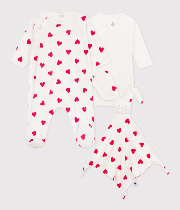 Confezione regalo nascita in cotone con stampa cuore multicolore