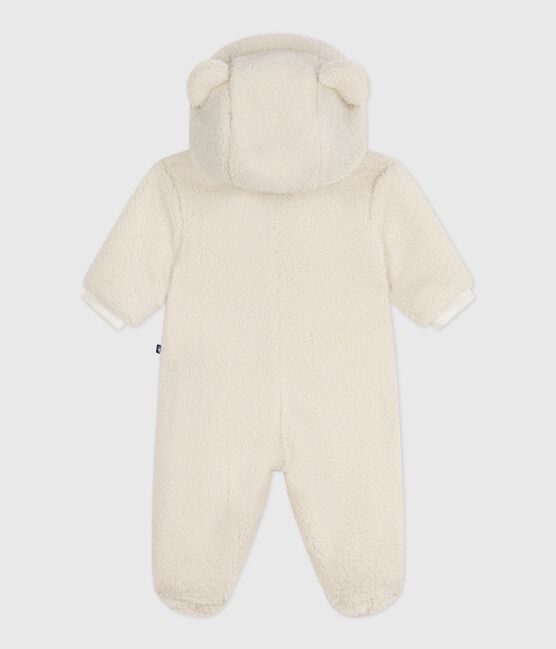 Tutina imbottita in sherpa con orecchie e fodera millerighe neonato ecru MILK
